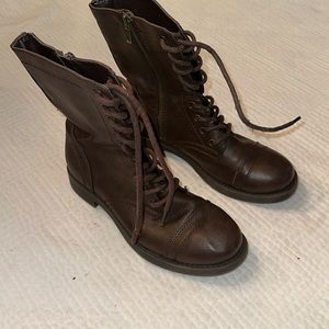 Women's Dark Brown Lace-Up Combat Boots with Side Zip